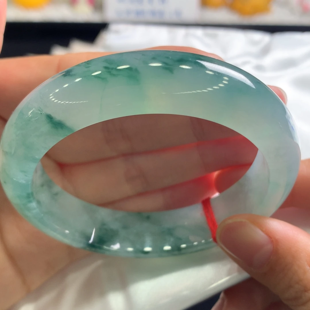 翡翠未镶嵌手镯34号宽版冰飘花