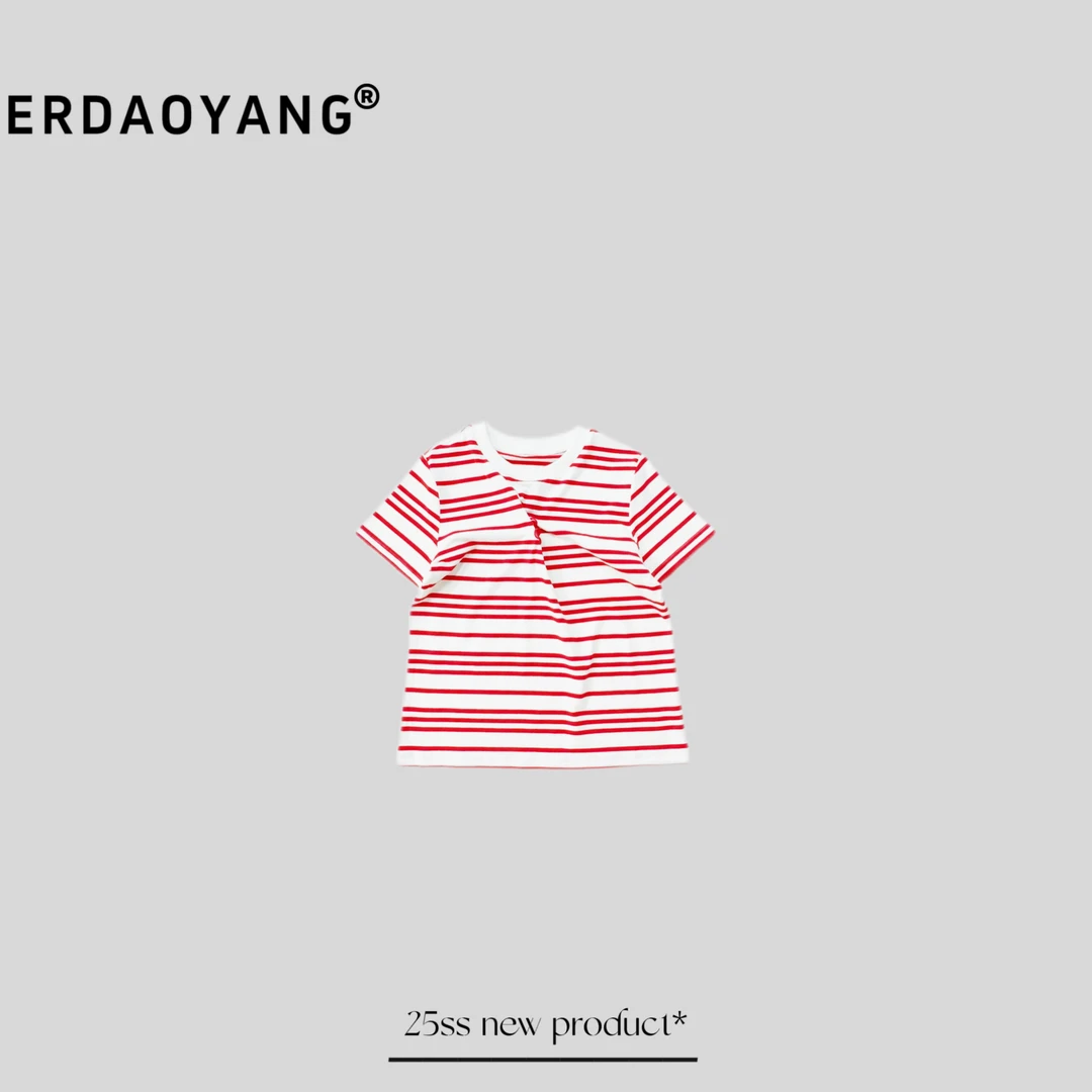 ERDAOYANG "吉普赛女王" 夏季新款花纹显白条纹短袖DXA222