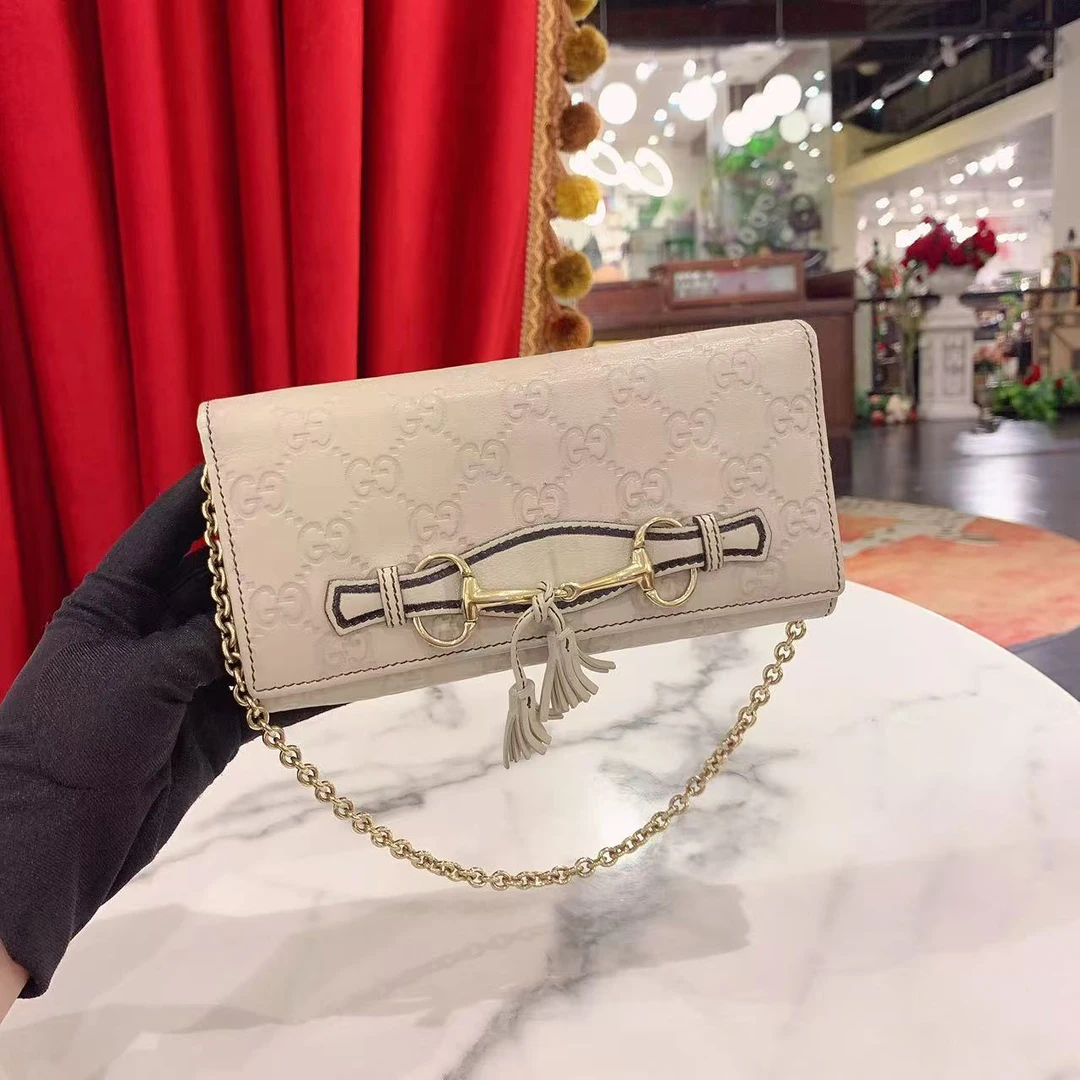 95新 GUCCI/古驰 GGS古驰双G压纹woc灰色金扣链条包/55569500