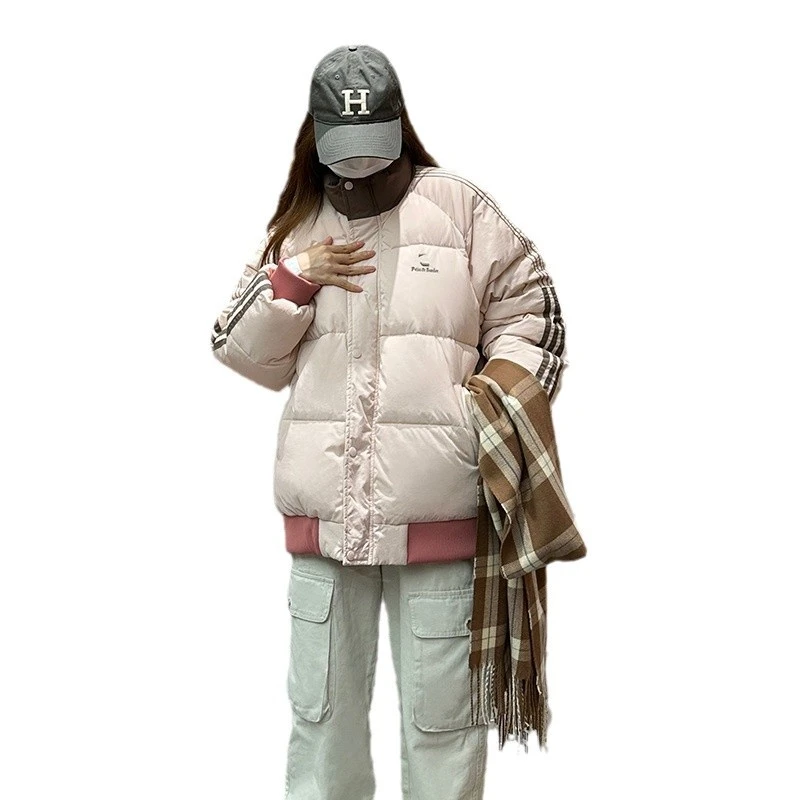 【退货率限20%】2026新款棉袄棉服街情侣嘻哈美式宽松运动条撞色棉