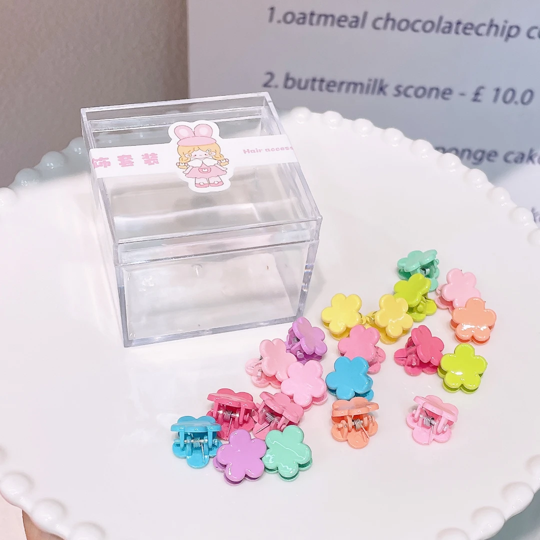 A-8578（满10米飞）ad 1盒20个彩色花花刘海侧边基础小抓夹  发圈