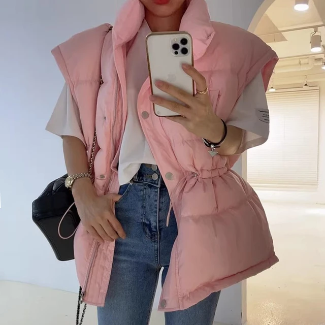 韩国chic秋冬减龄气质立领抽绳收腰显瘦小众百搭棉服马甲外套女