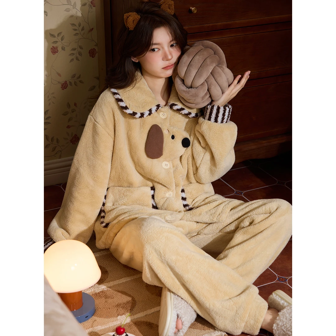 秋冬季法兰绒睡衣女款爆款2025新款加绒加厚家居服珊瑚绒保暖套装
