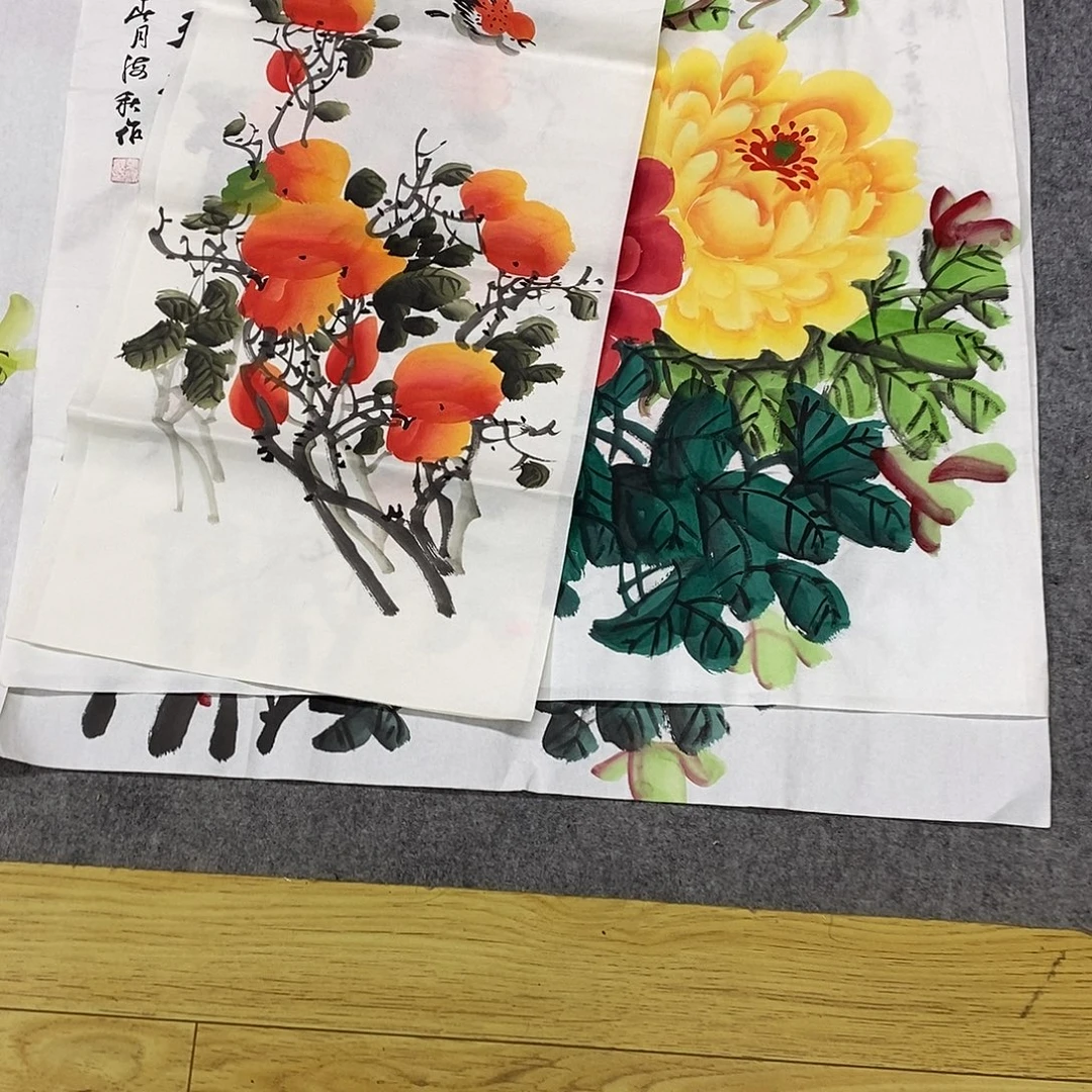 贞***画横款事事如意国色天香富贵有余