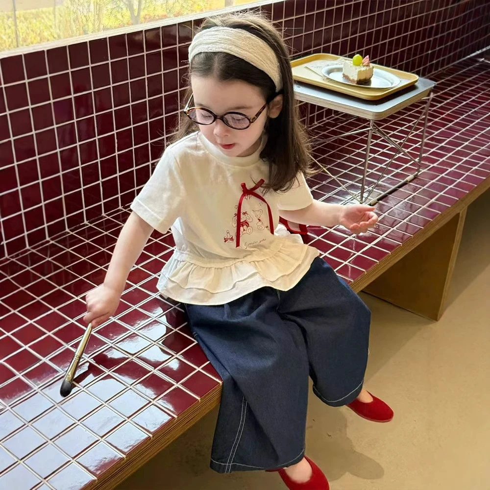 2025欧若风T恤裙蝴蝶结卡通夏季韩版夏装短袖女童上衣洋气宝宝