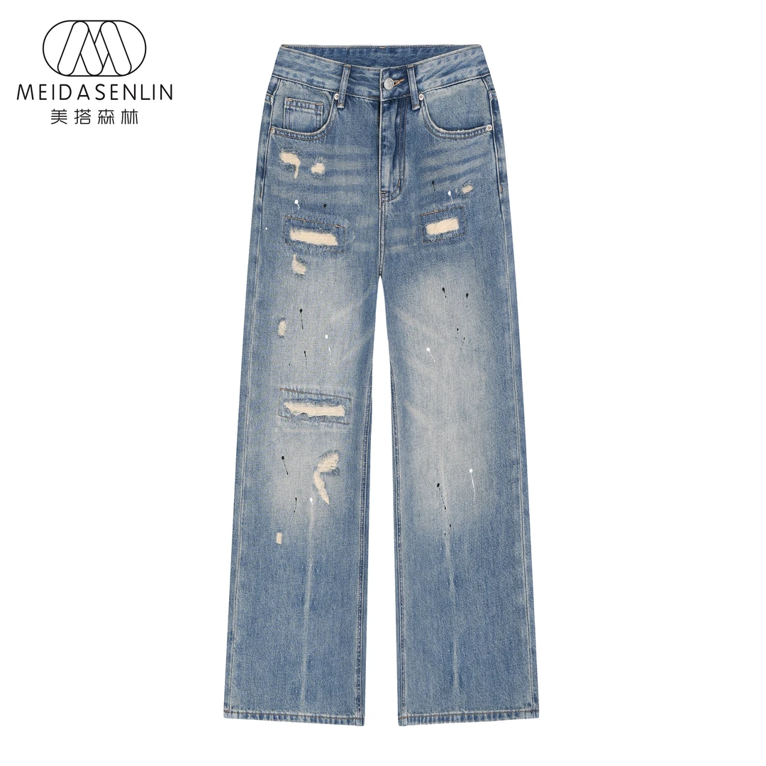 2025夏季薄款-外销版-破洞脏脏无弹牛仔裤女16203