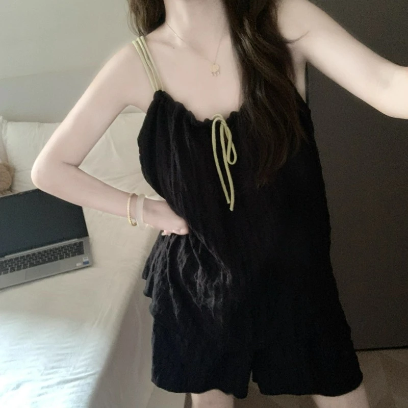 吊带短裤带胸垫睡衣女夏季新款云朵棉甜美可外穿高级感家居服套装