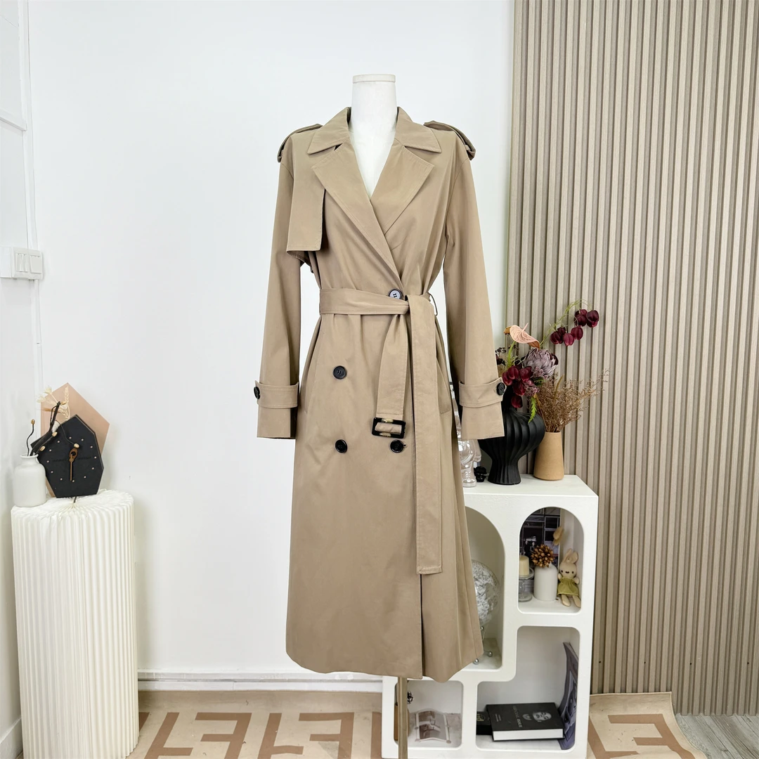 高品质 冷艳御姐穿搭长款卡其色系带收腰气质风衣秋季高个子外套