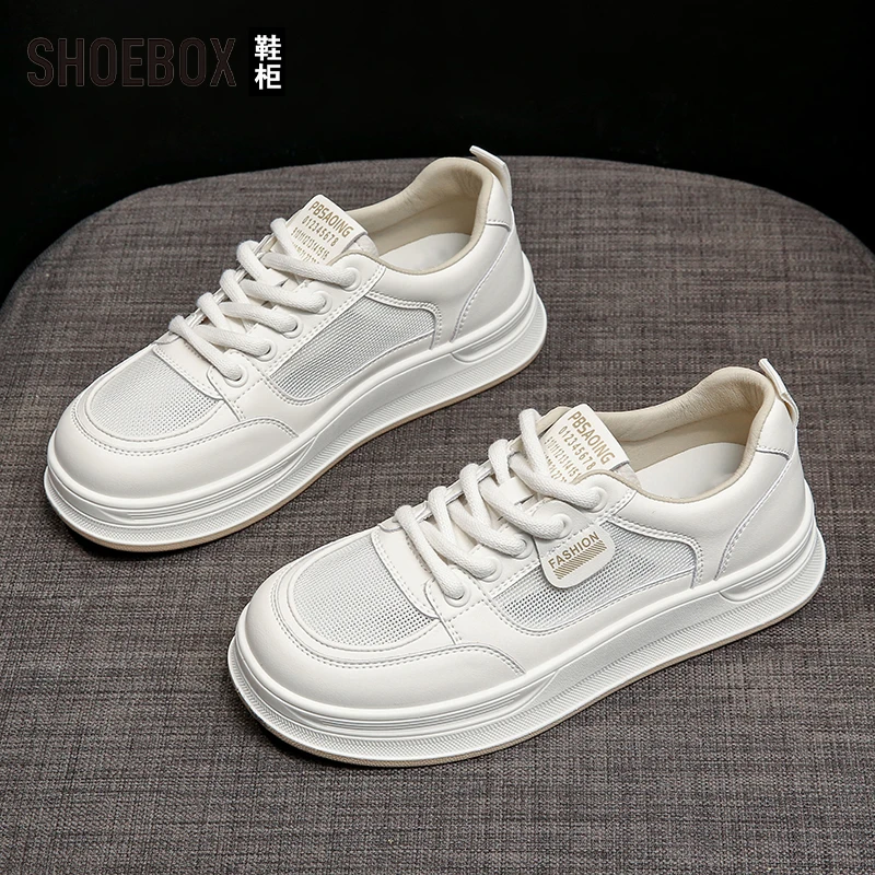 SHOEBOX鞋柜踩屎感网鞋女2025夏薄款透气小白鞋百搭运动板鞋女