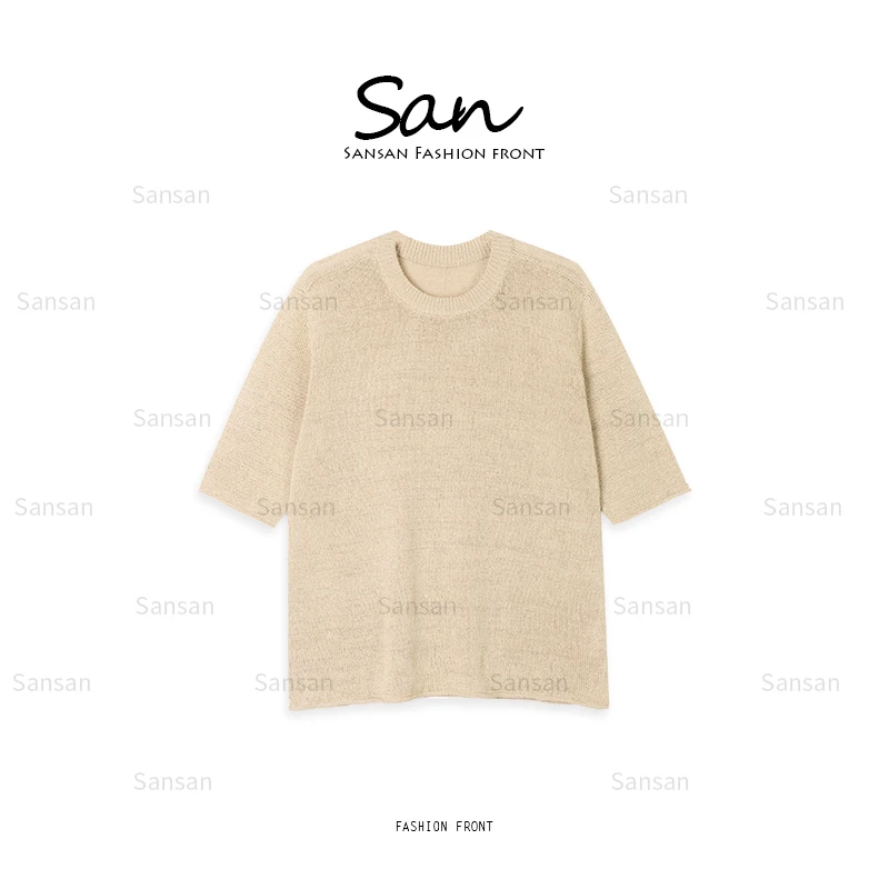 【SANSAN】极简休闲轻奢夏季半袖百搭套头圆领上衣DY-50040