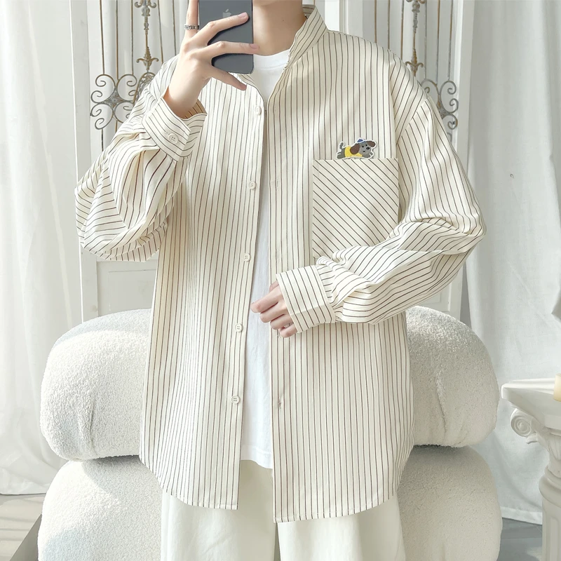 衬衫休闲衬衣2025春季新款旋律风车夏天大码条纹立领长袖衬M-5X