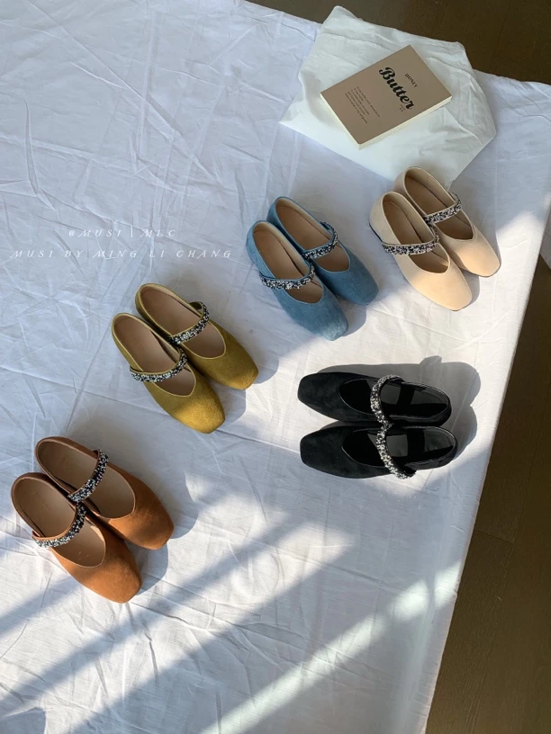 温柔仙女风玛丽珍鞋法式气质优雅绒面圆头浅口内增高晚晚鞋728-13