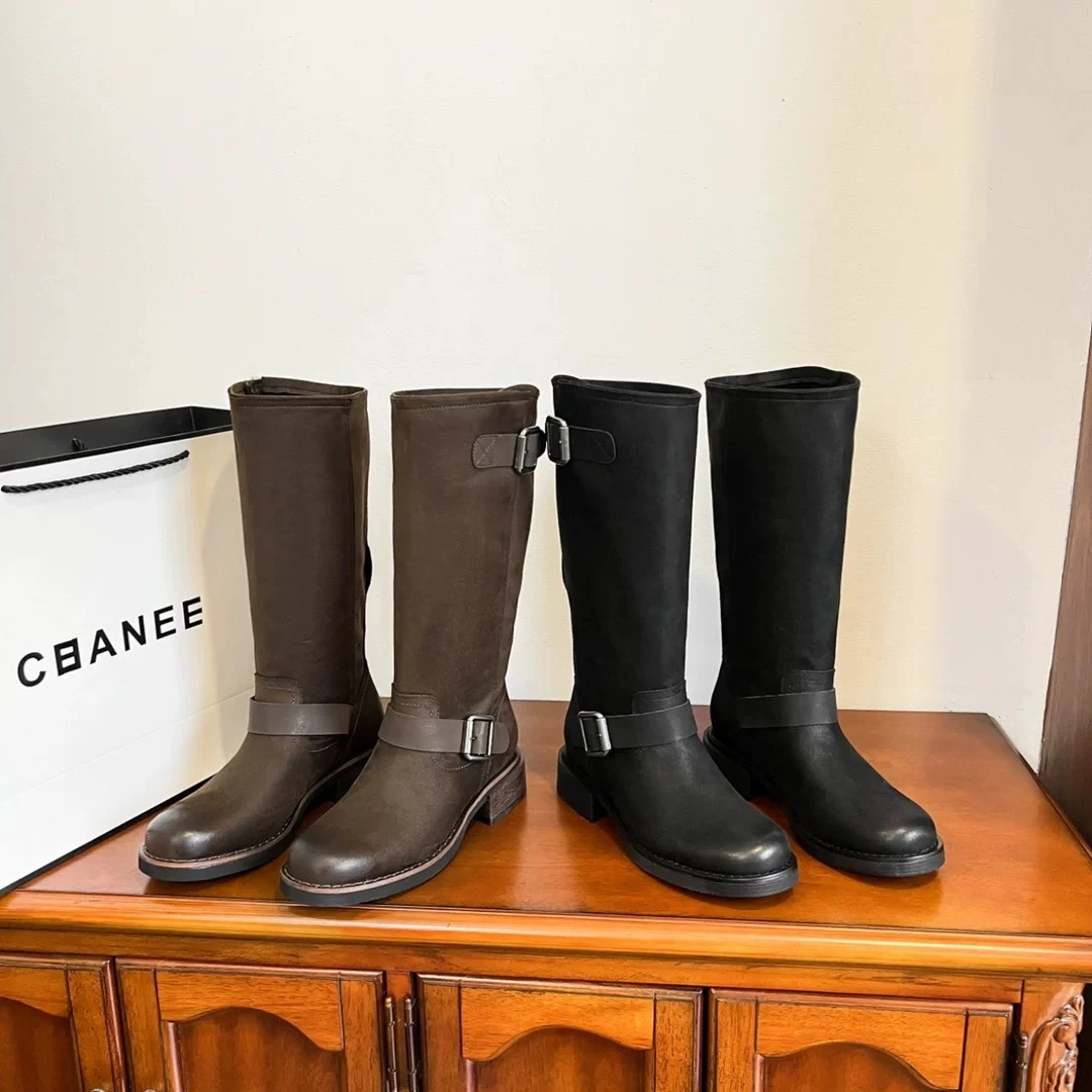 新款方头粗跟舒适厚底不累脚百搭款女靴8A132