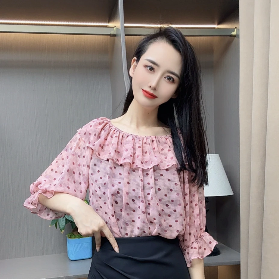 夏季新款宽松减龄休闲显瘦百搭荷叶边短袖碎花衬衫