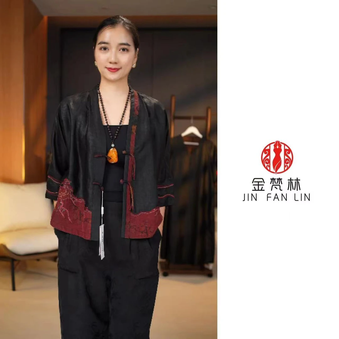 【红松之韵】非遗香云纱老料高档外套桑蚕丝重工刺绣中老年妈妈装