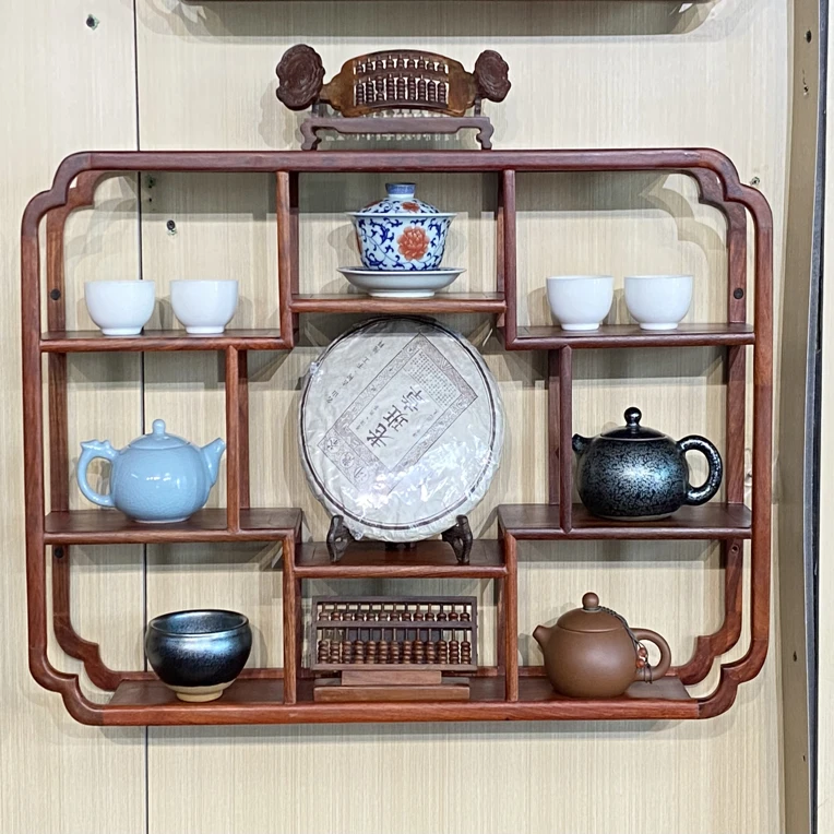中式挂墙博古架墙上多宝格装饰茶架红木小架红木置物架榫卯结构架