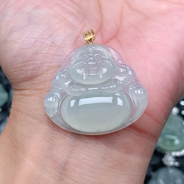 丽***货翡翠18K金镶嵌吊坠(不含链)