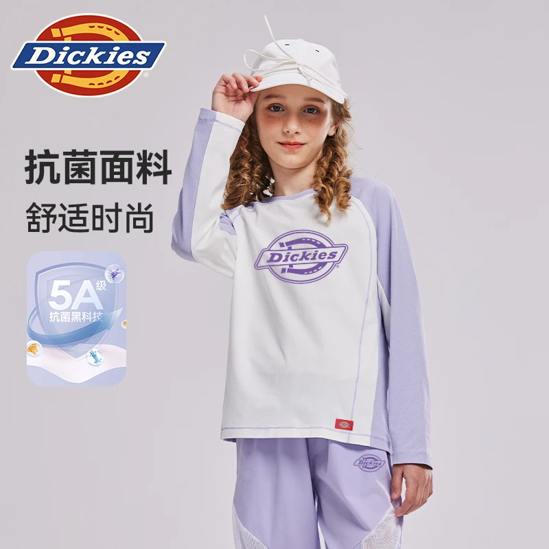 Dickies童装【5A抗菌】男童女童秋季休闲T恤儿童宽松插肩袖打底衫潮