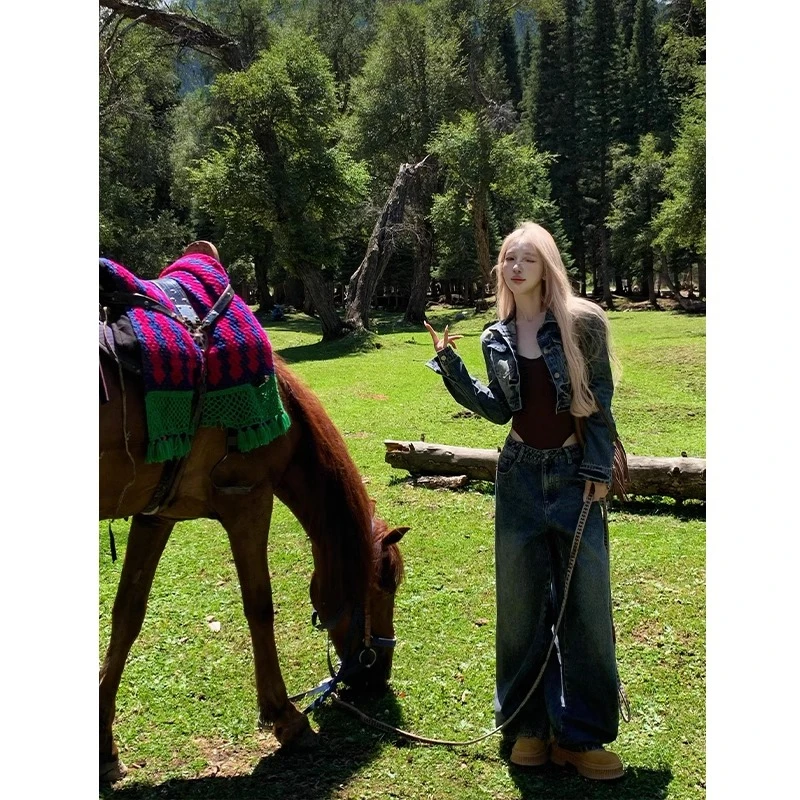 莫欣欣&（青苍现货）美式小众个性牛仔裤子女款阔腿牛仔裤240435