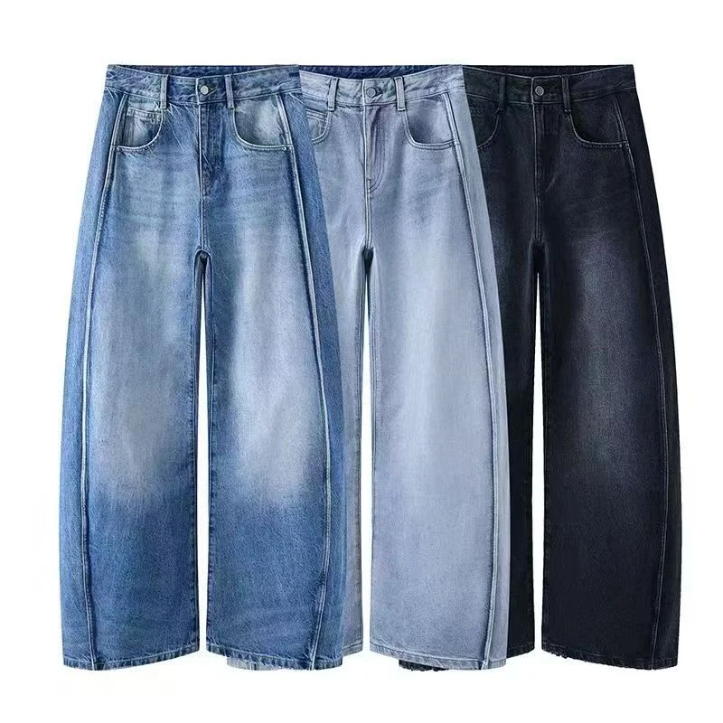 【香蕉裤】2025牛仔裤爆款复古做旧磨白宽松阔腿裤显瘦女3164