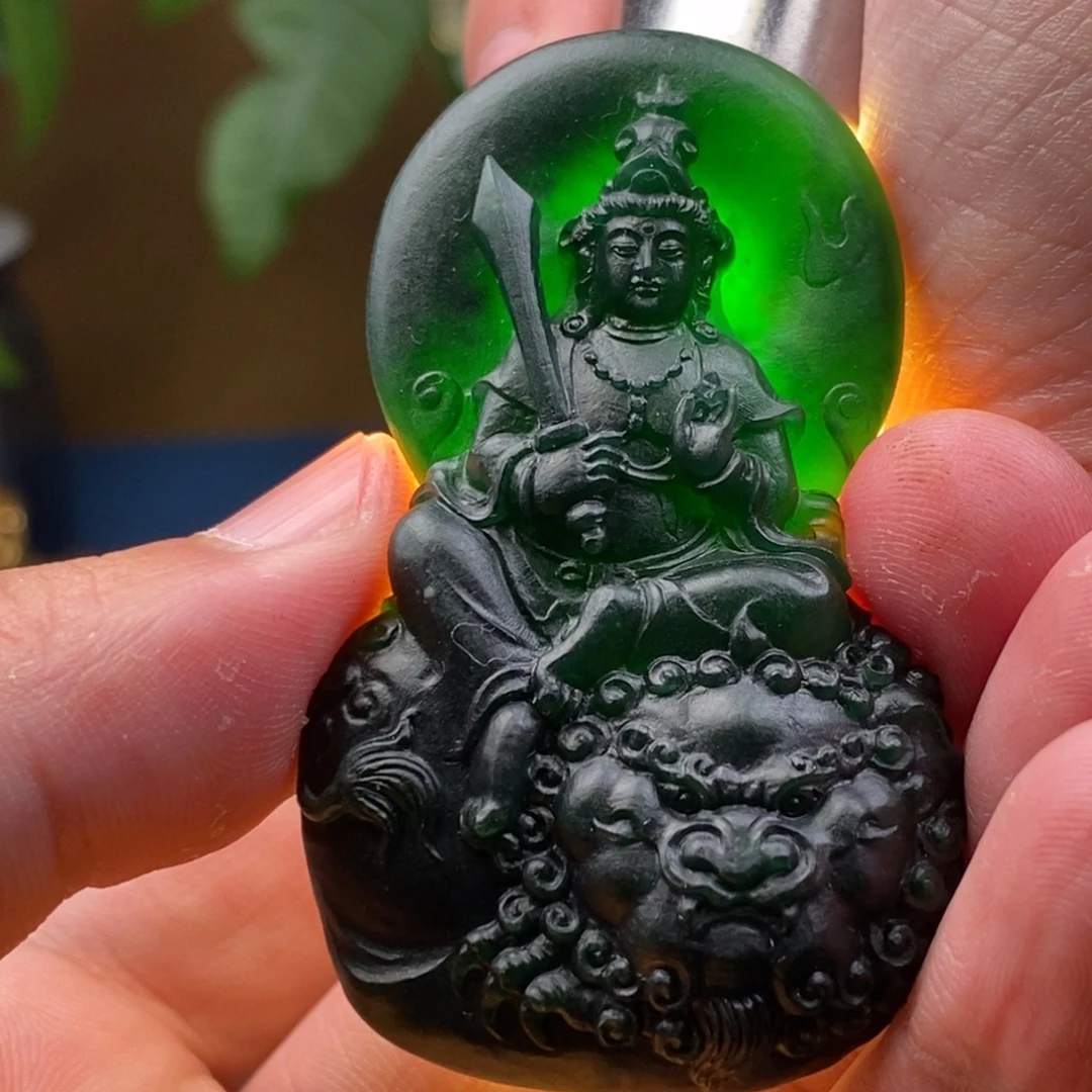 定制翡翠未镶嵌缅甸翡翠文殊菩萨