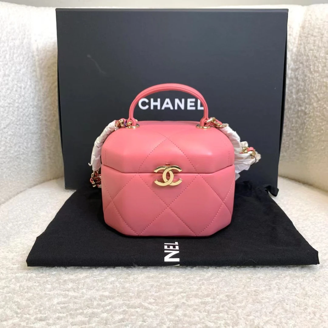 全新未使用 Chanel/香奈儿 壹臻/粉色羊皮手柄盒子包 55336782