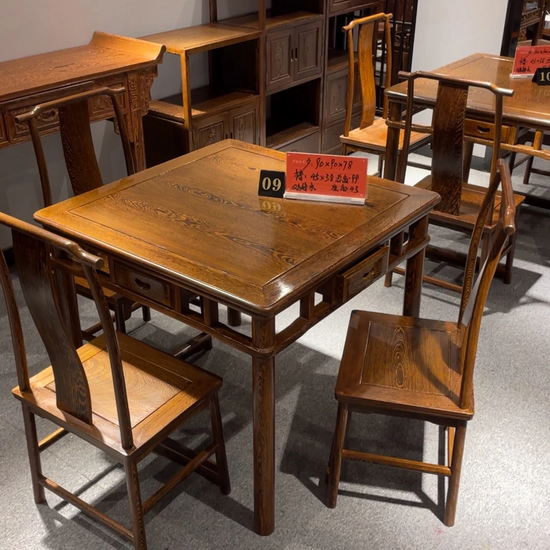 天***意成套家具鸡翅木类鸡翅木90 90 78定做酸枝木色一桌四椅