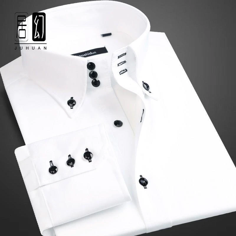 居幻韩版修身中青年春秋档男士衬衫百搭休闲打底衫商务高领衬衣男