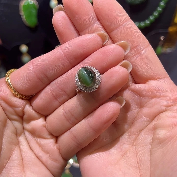 和田玉银S925镶嵌戒指