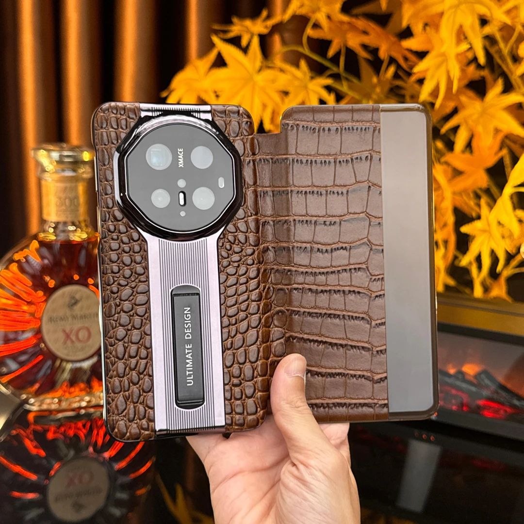 适用华为Mate70Pro+真皮鳄鱼纹支架手机壳高档商务男Mate60RS防摔