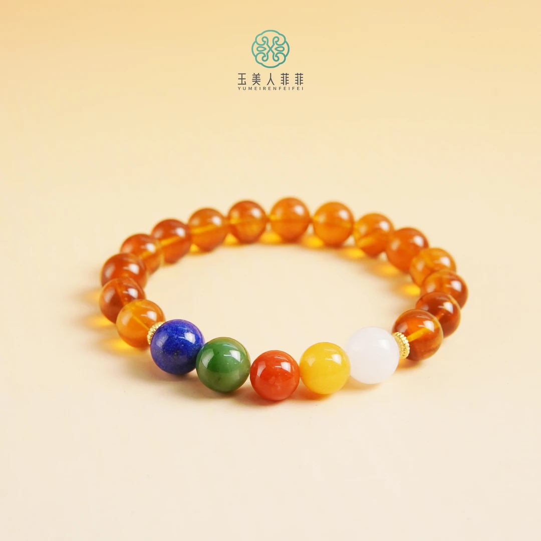 石惑珠宝/琥珀单圈多宝珀圆珠手串约9mm