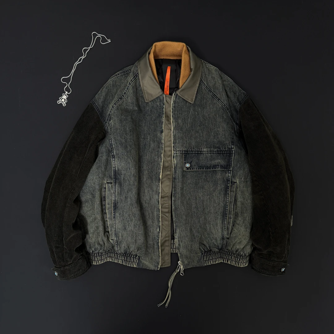 冬季男款牛仔拼接酵磨喷马骝洗水羽绒服短款国标90白鸭绒韩系休闲