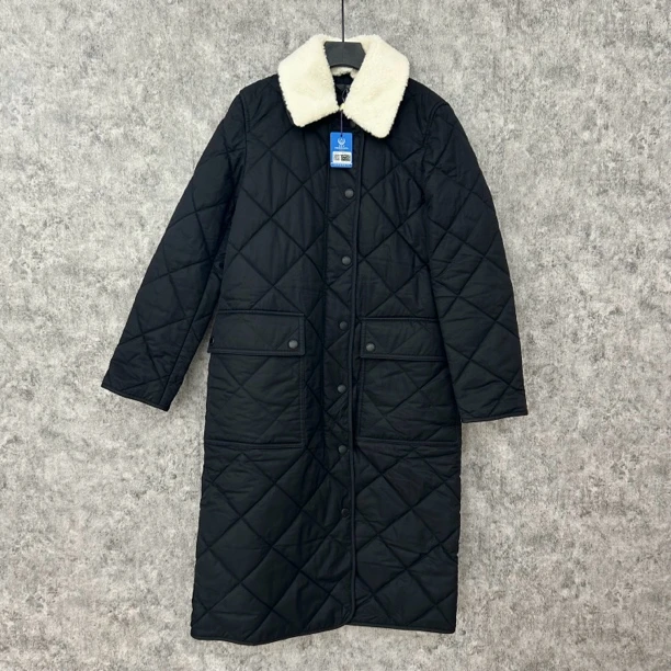 95新 BURBERRY/博柏利 黑色白领长款棉服外套