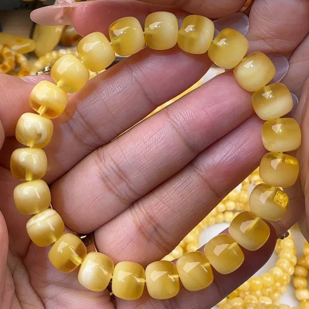 蜜蜡未镶嵌手链金白聚宝盆老型手串