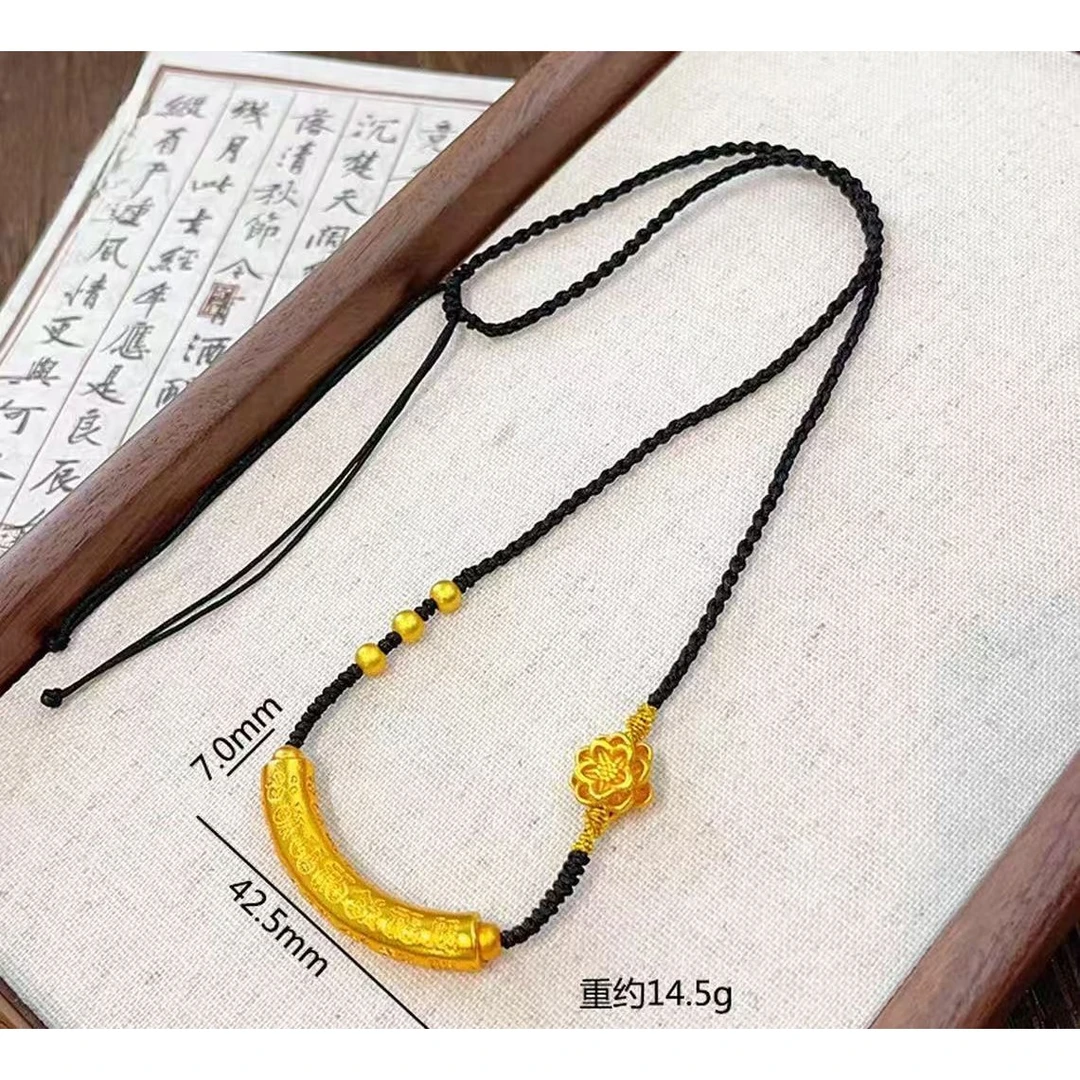 CHUANSHE/传奢 古法百福时尚百搭新中式莲花绳吊坠项链-KL047