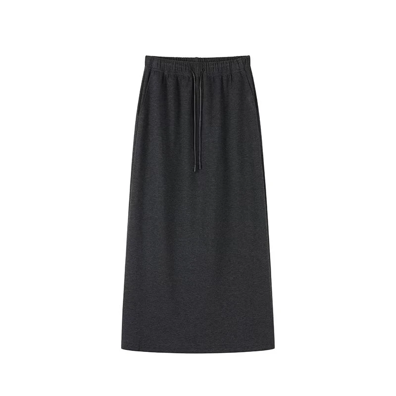 休闲风高腰简约弹性针织半身裙显瘦简约女士半裙后开叉