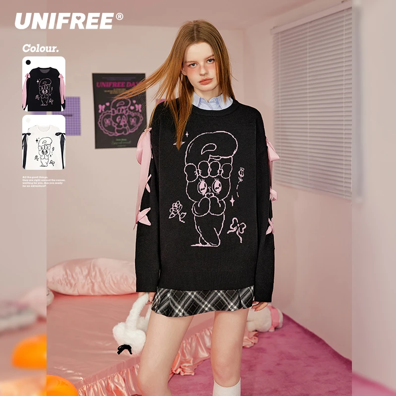 0375【金拐子专属】UNIFREE甜酷撞色提花针织衫U251K193V1K2