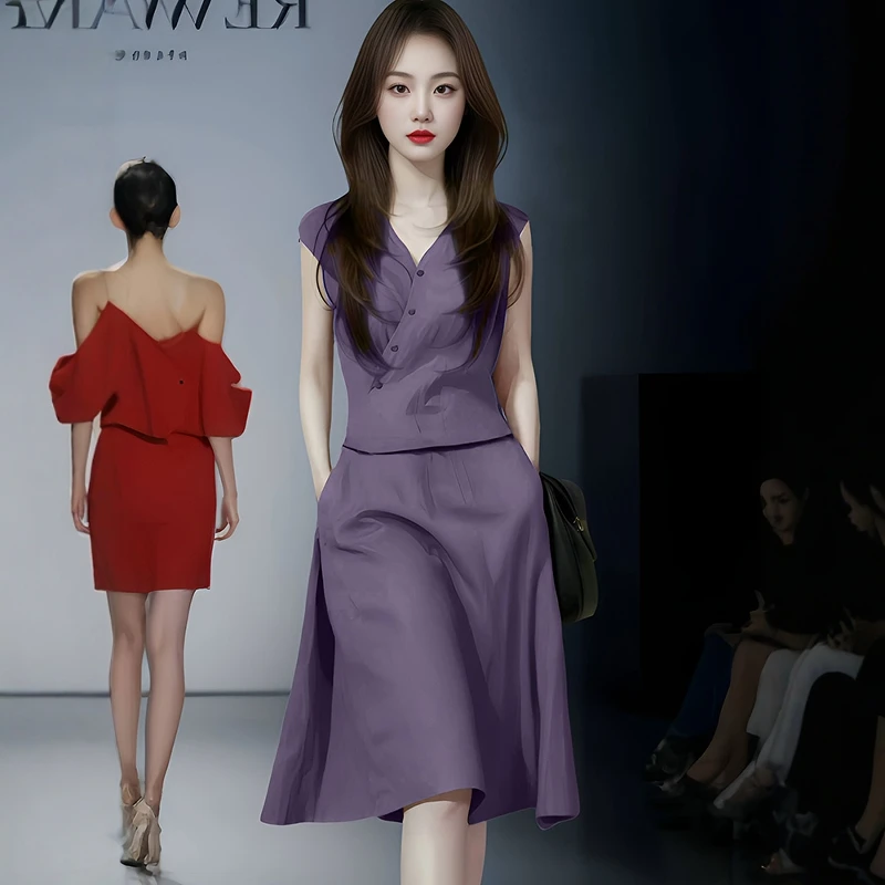 2025夏季时尚设计感搭配一整套时髦洋气高级感气质上衣半裙套装女