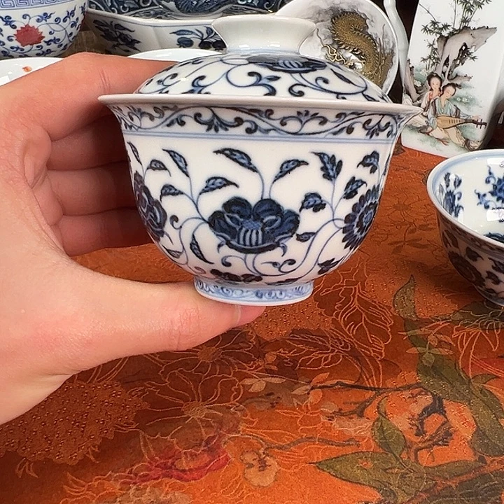 杯子陶元煦窑十二花卉盖碗