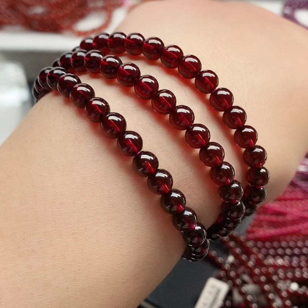石榴石手链未镶嵌6mm精品老矿酒红9A
