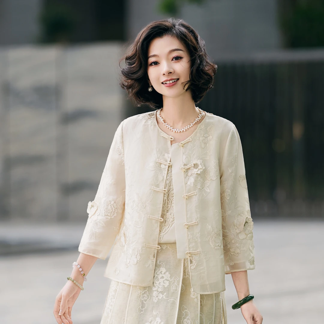 西子/【白牡丹】欧根纱立体花朵中式穿搭开衫外套/WTLZ229