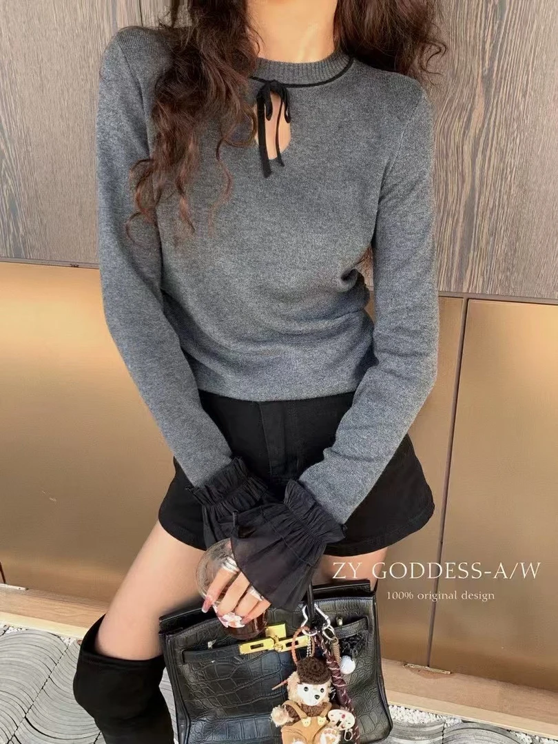 【大码纯欲针织衫】大码女正肩袖口设计感高弹小衫