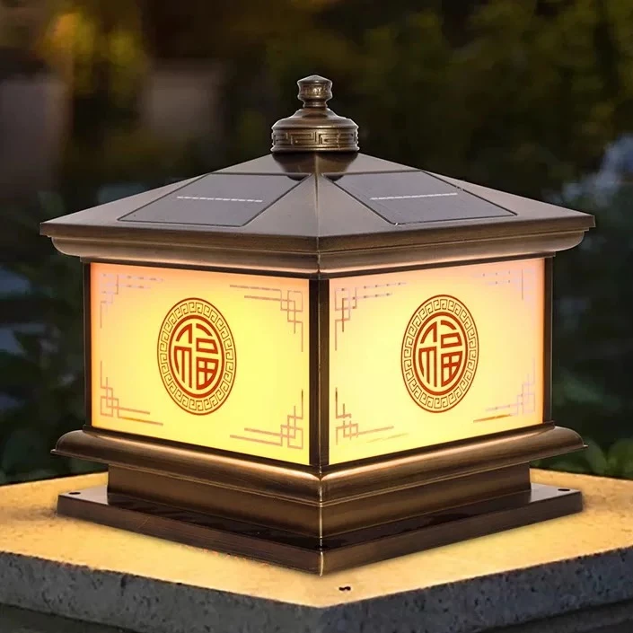 铝合金室外防水太阳能柱头灯接电两用栏杆别墅花园大门两侧柱灯