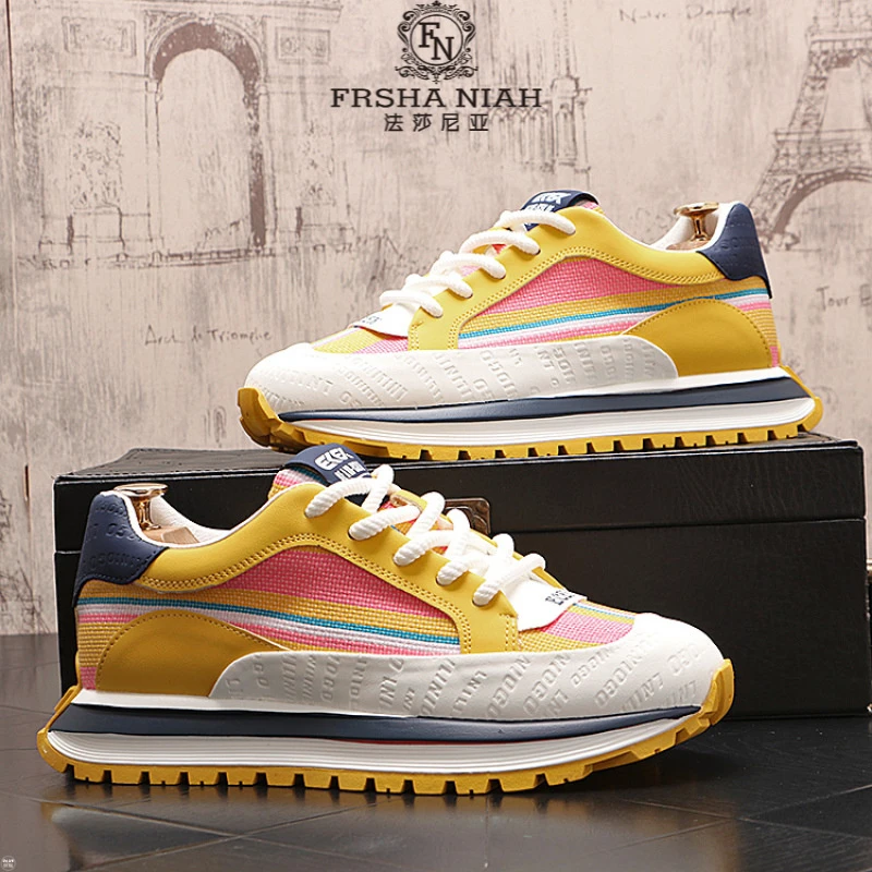法莎尼亚时尚百搭板鞋舒适增高拼色透气休闲鞋低帮日常春系带男鞋