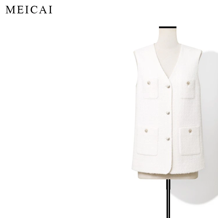 美裁 新款限定 高奢ALPACA羊驼+绵羊毛名媛小香风花呢马甲