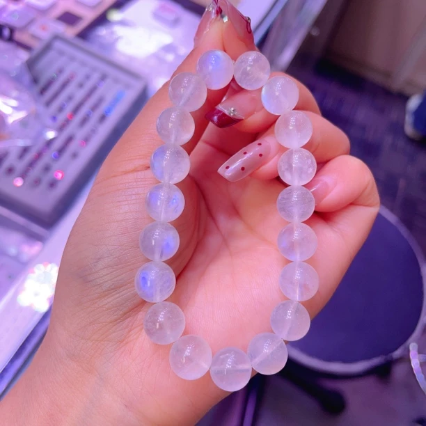 天然月光石手链，素圈10mm 生日礼物