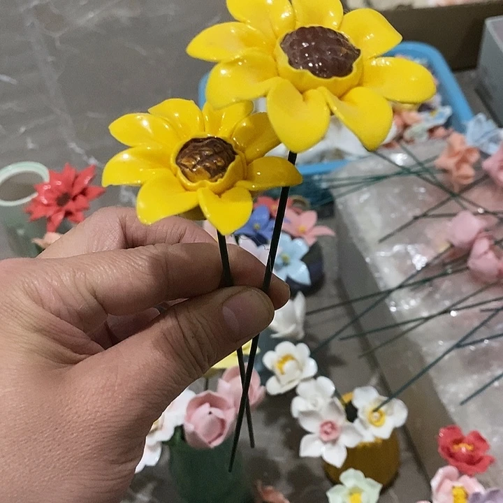 瓷片纯手工陶瓷花摆件瑕