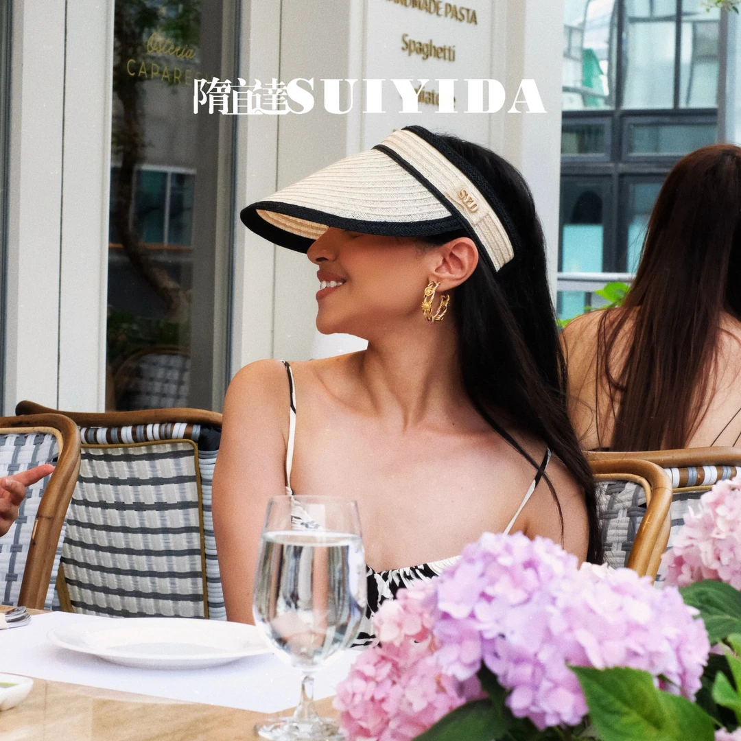 SUIYIDA/隋宜达黑边遮阳帽空顶手工编时尚设计师2025春夏新款