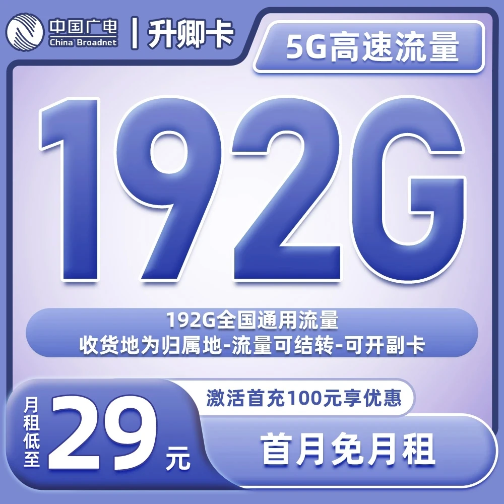 中国广电大流量卡电话卡手机卡4G5G不限速全国通用低月租靓号套餐