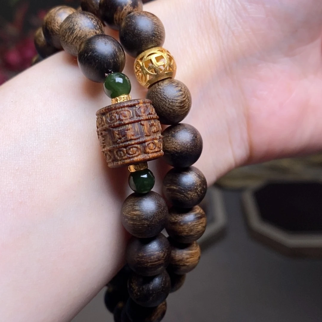 沉香手串越南富森红土瘤疤1.0+芽庄白棋沉香木雕配饰